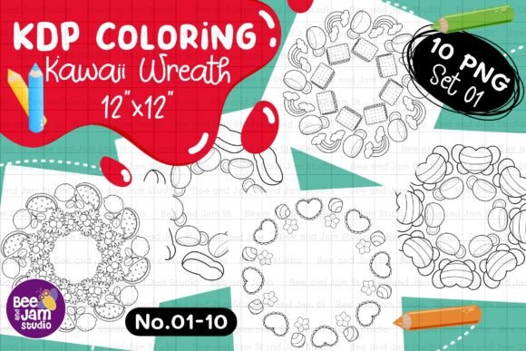 KDP Coloring Kawaii Wreath PNG Set-01: A Versatile Digital Clipart Collection