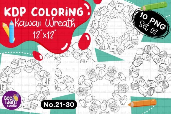 KDP Coloring Kawaii Wreath PNG Set-03: A Versatile Tool for Creative Expression