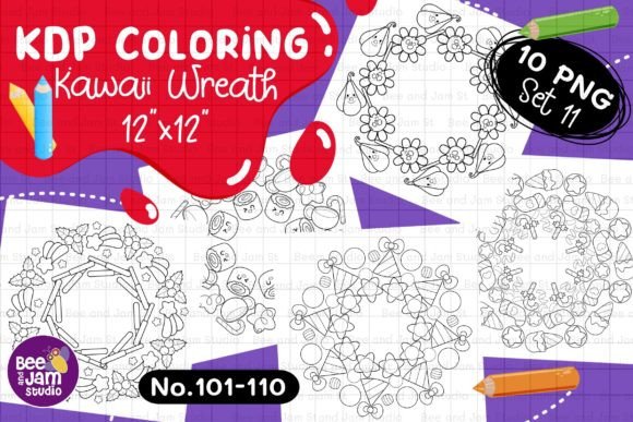 KDP Coloring Kawaii Wreath PNG Set-11: A Versatile Digital Clipart Collection